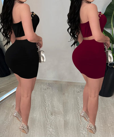 Geometric Knit Party Dress Set