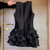 Black Satin Ruffle Vest Dress | MzStar Fashion | view 3