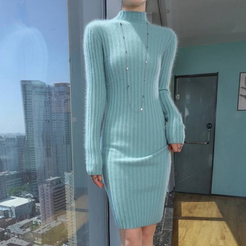 High-Neck Knit Sweater Dress | MzStar Fashion