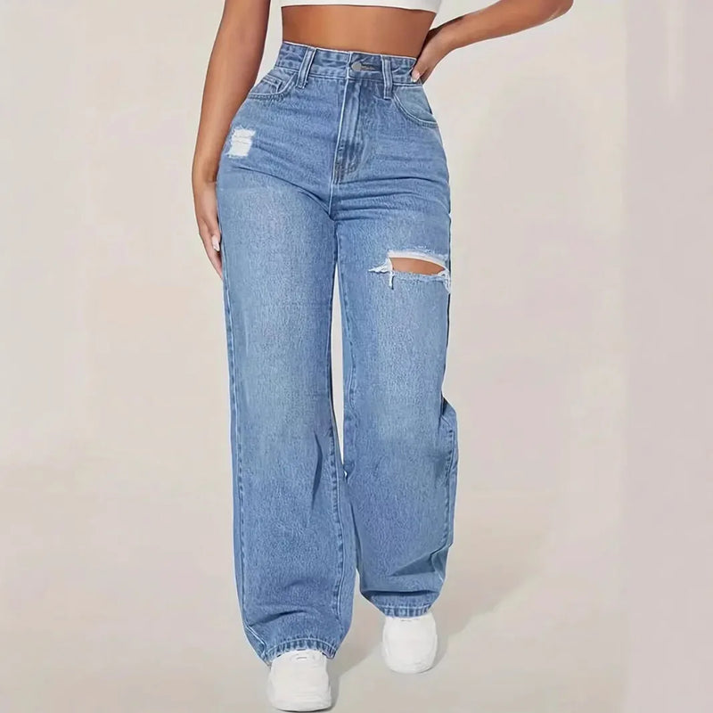 Washed Ripped Straight Jeans | MzStar Fashion | view 2