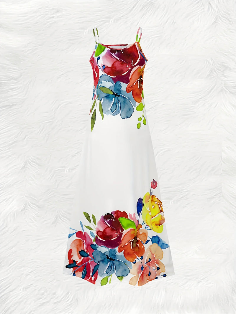 Watercolor Floral Strap Maxi Dress | MzStar Fashion | view 3