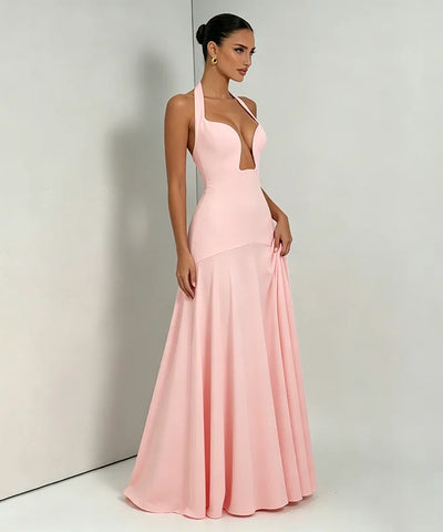 Blush Pink Keyhole Halter Maxi Dress