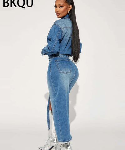 Denim Split Maxi Shirt Dress