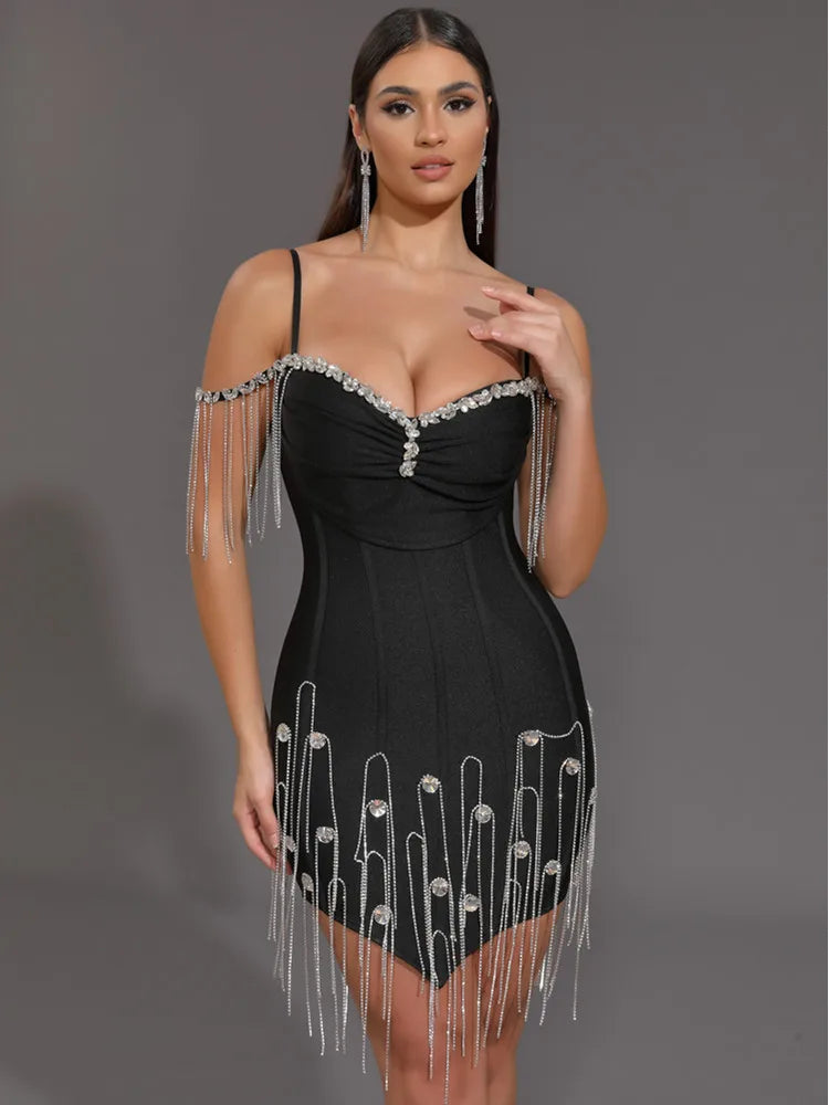 Crystal Beaded Bandage Mini Dress | MzStar Fashion