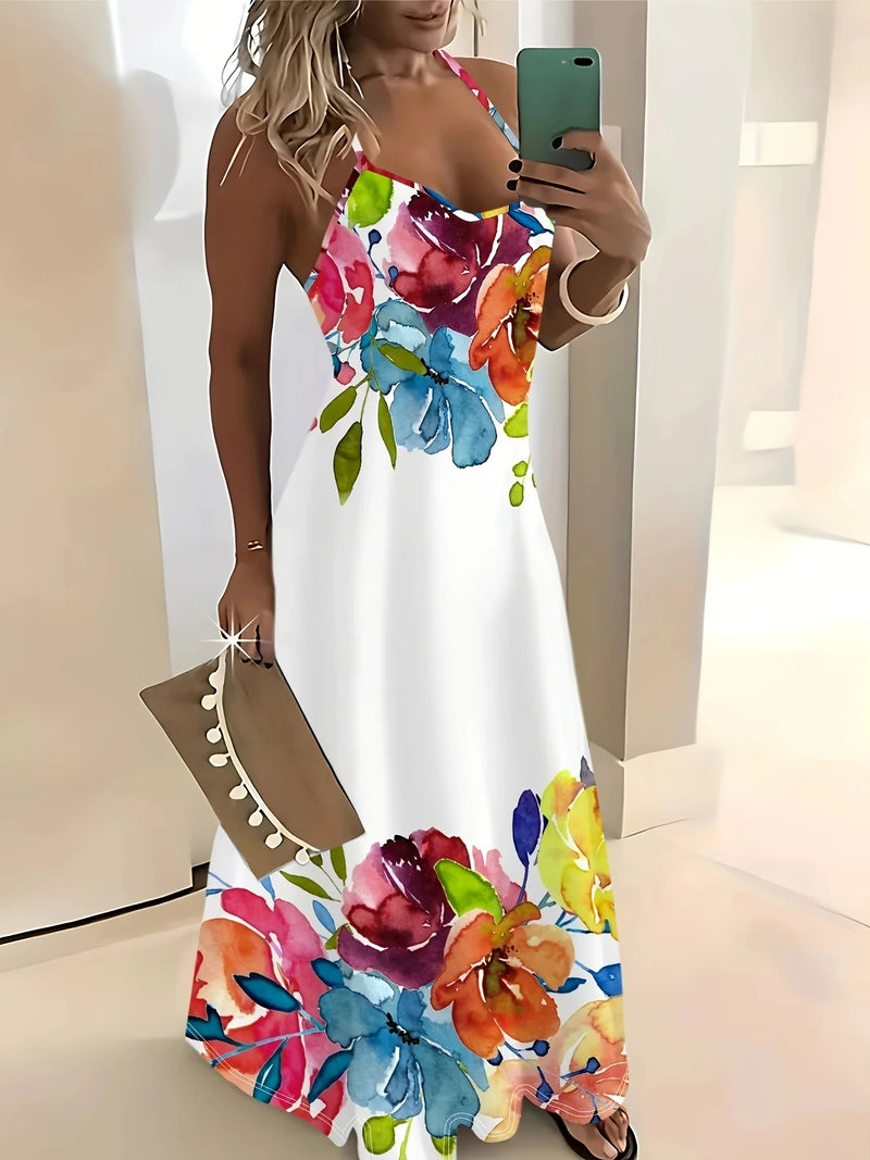 Watercolor Floral Strap Maxi Dress | MzStar Fashion