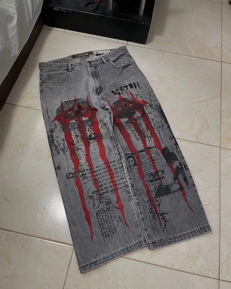 Graphic Gothic Baggy Jeans | MzStar Fashion | view 6