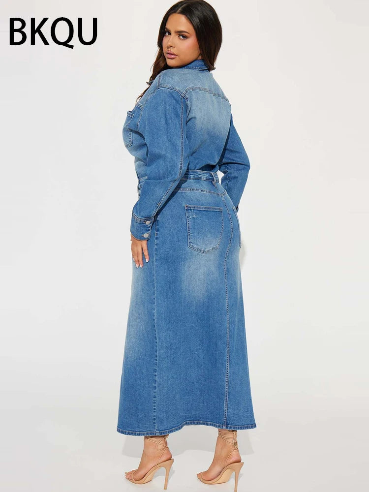 Denim Split Maxi Shirt Dress | MzStar Fashion | view 4