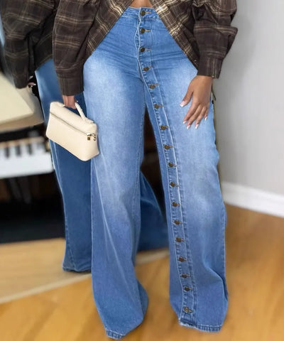 Multi-Button Wide-Leg Jeans | MzStar Fashion