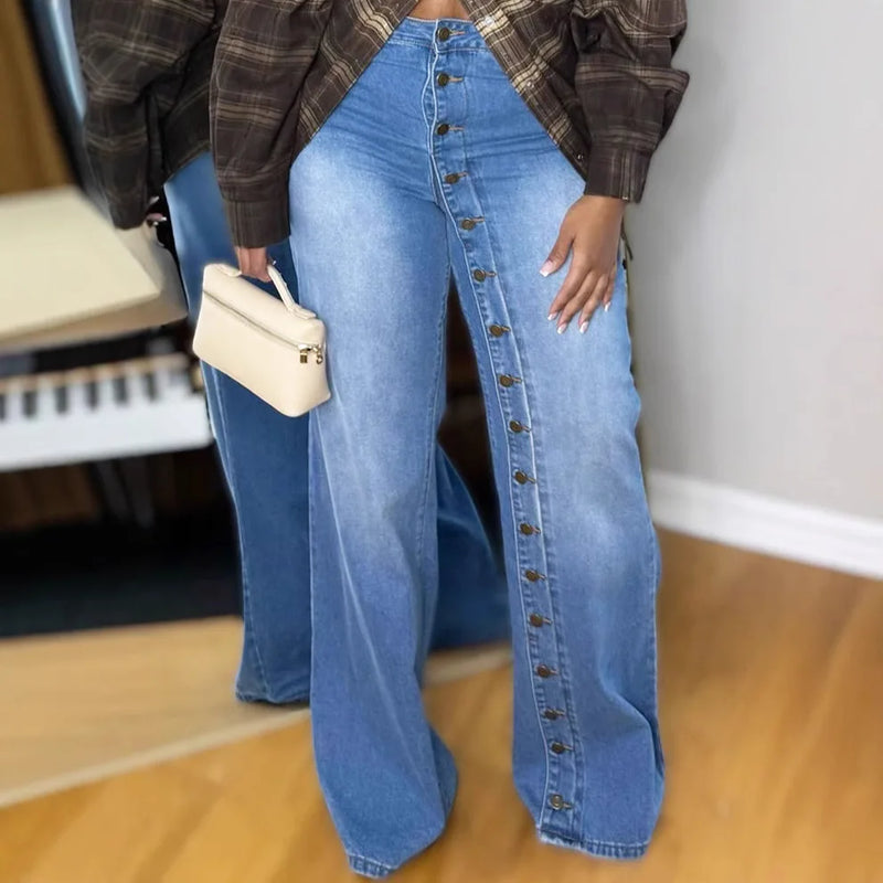 Multi-Button Wide-Leg Jeans | MzStar Fashion