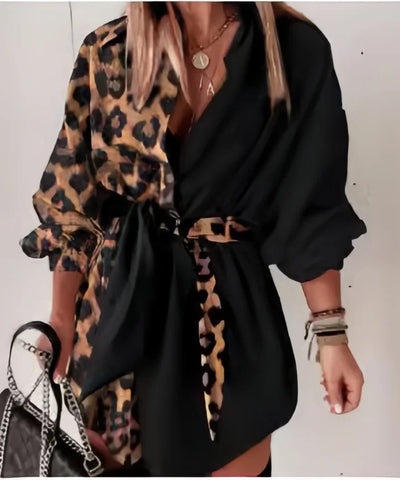 Leopard Lace-Up Shirt Dress | MzStar Fashion