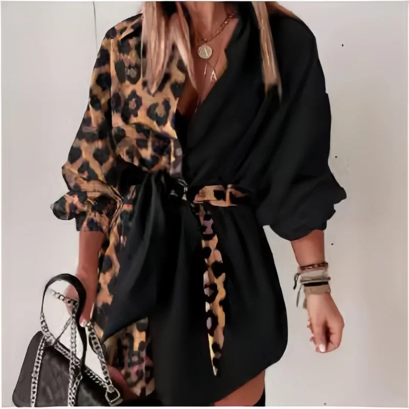 Leopard Lace-Up Shirt Dress | MzStar Fashion