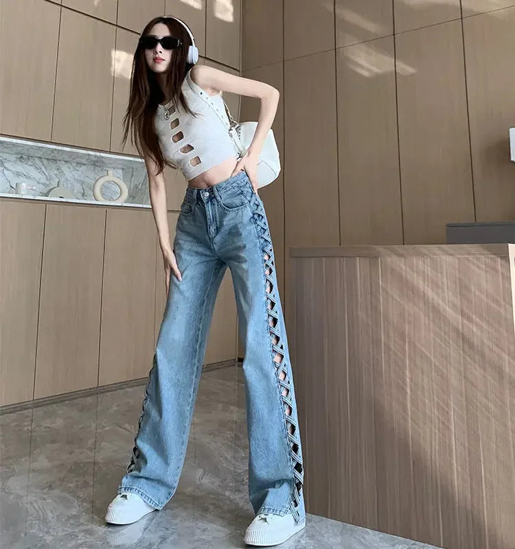 Side-Braid Cut-Out Jeans | MzStar Fashion | view 6