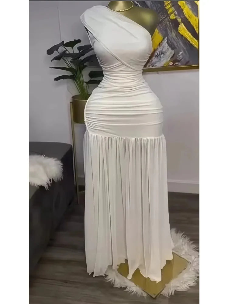 One-Shoulder Pleated Slit Gown | MzStar Fashion | view 2