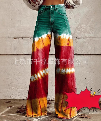 Printed Faux-Denim Trousers