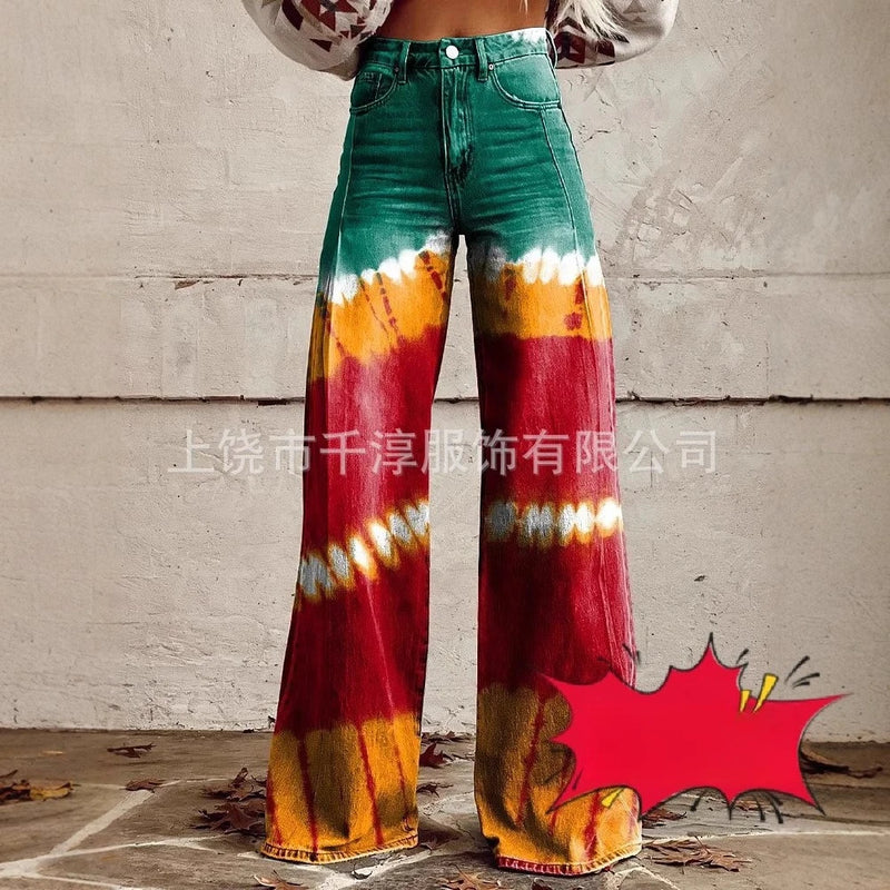 Printed Faux-Denim Trousers | MzStar Fashion | view 2