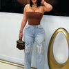 Striped Embroidery Straight Jeans | MzStar Fashion | view 2