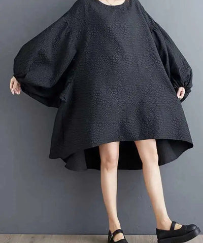 Asymmetric Hem Black Dress