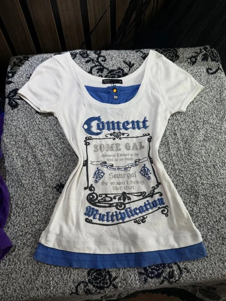Y2K Patchwork Layered Tee | MzStar Fashion