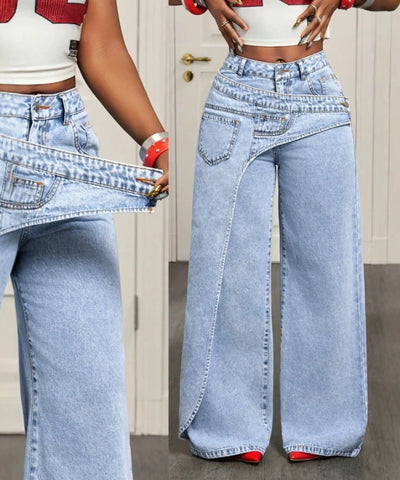 Vintage Splice Wide-Leg Jeans | MzStar Fashion