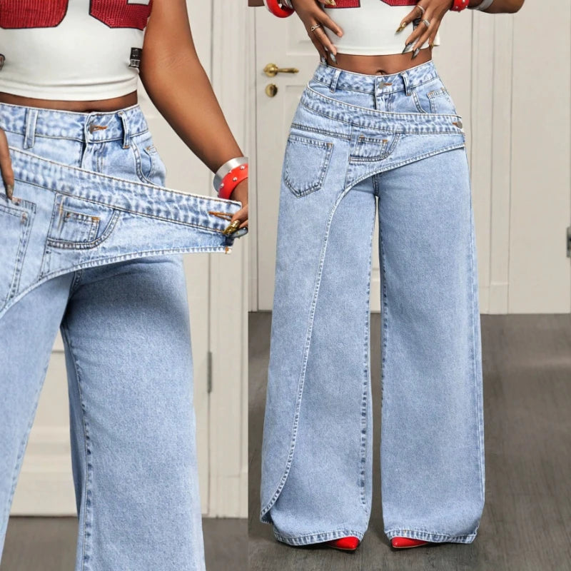Vintage Splice Wide-Leg Jeans | MzStar Fashion