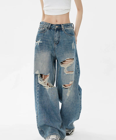 Classic Ripped Wide-Leg Jeans | MzStar Fashion