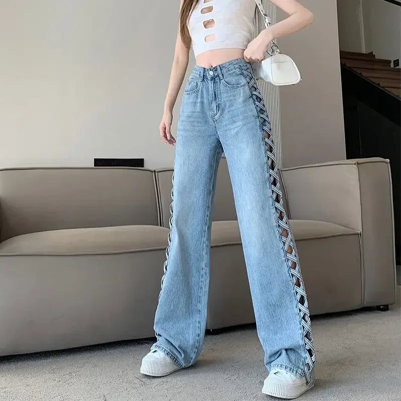 Side-Braid Cut-Out Jeans | MzStar Fashion | view 3