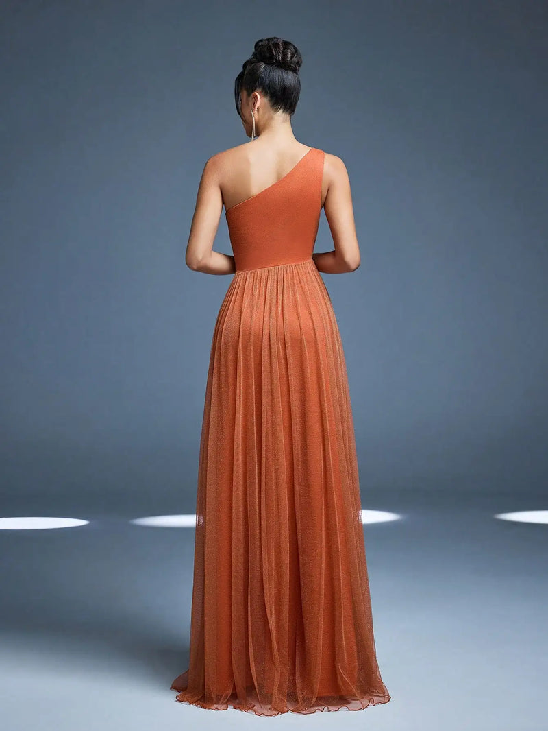 One-Shoulder Ruched Slit Gown | MzStar Fashion | view 2