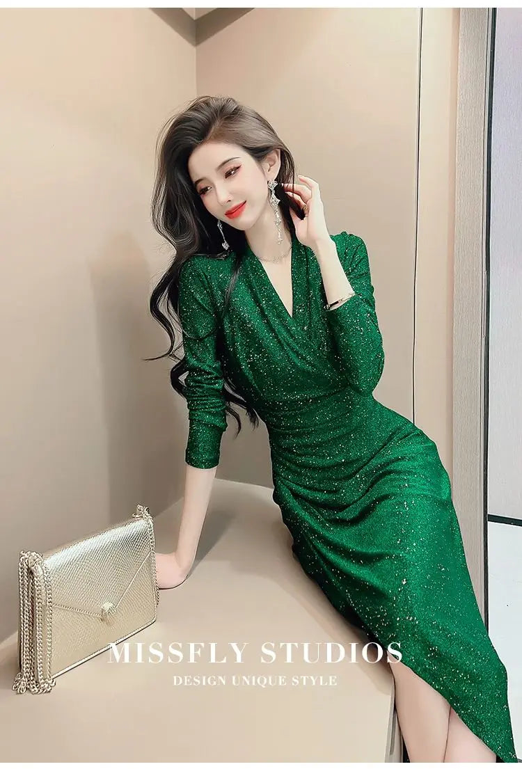 Slim V-Neck Midi Dress | MzStar Fashion | view 6