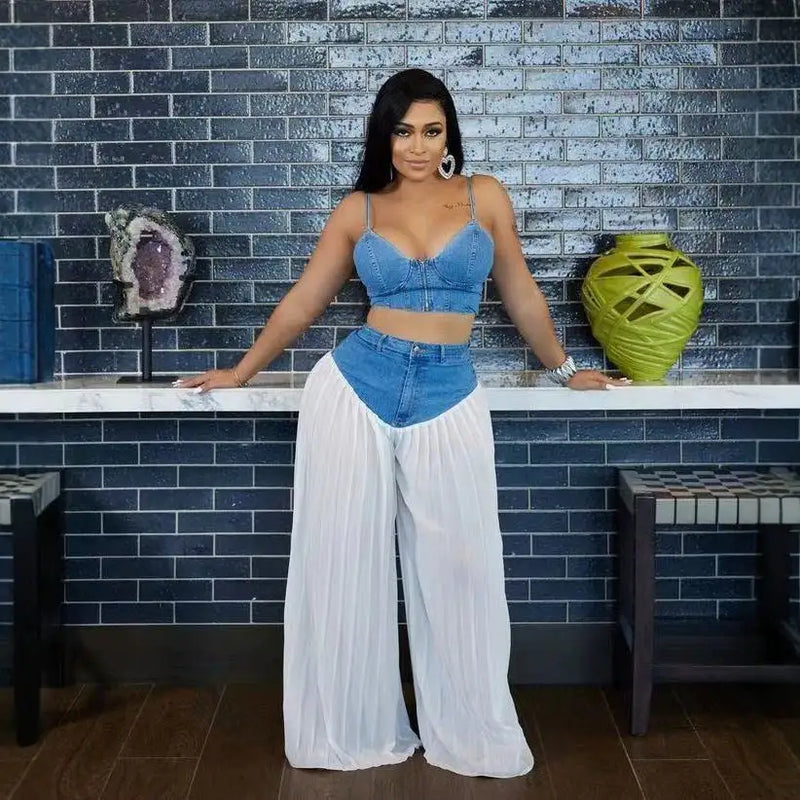 Strapless Top & Denim Pants Set | MzStar Fashion | view 3