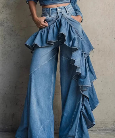 Tiered Ruffle Flared Jeans | MzStar Fashion