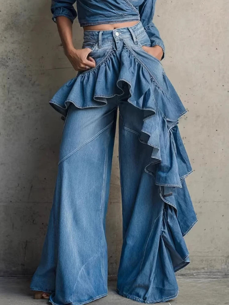 Tiered Ruffle Flared Jeans | MzStar Fashion