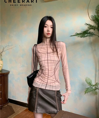Sheer Mesh Turtleneck Top | MzStar Fashion