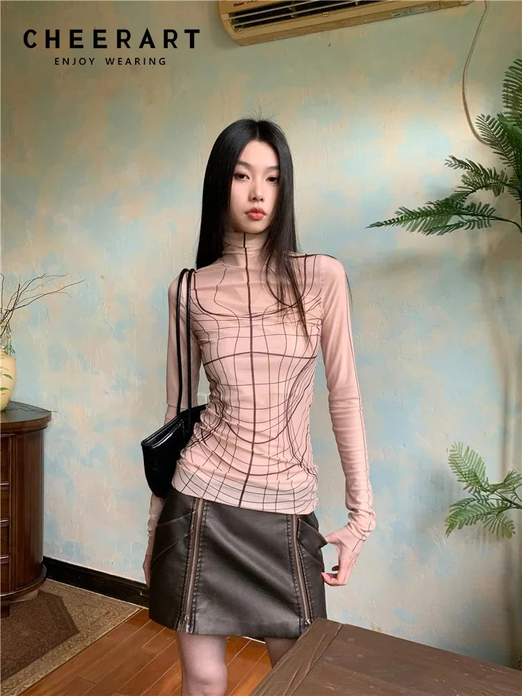 Sheer Mesh Turtleneck Top | MzStar Fashion