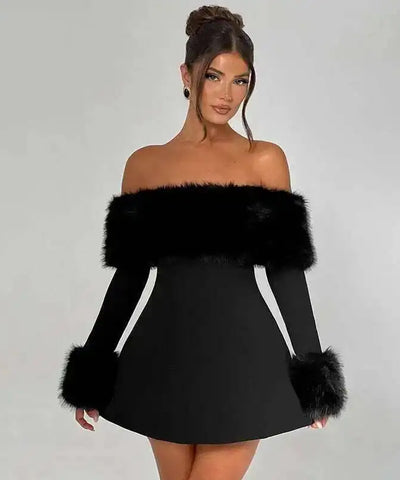Off-Shoulder Long-Sleeve Mini Dress