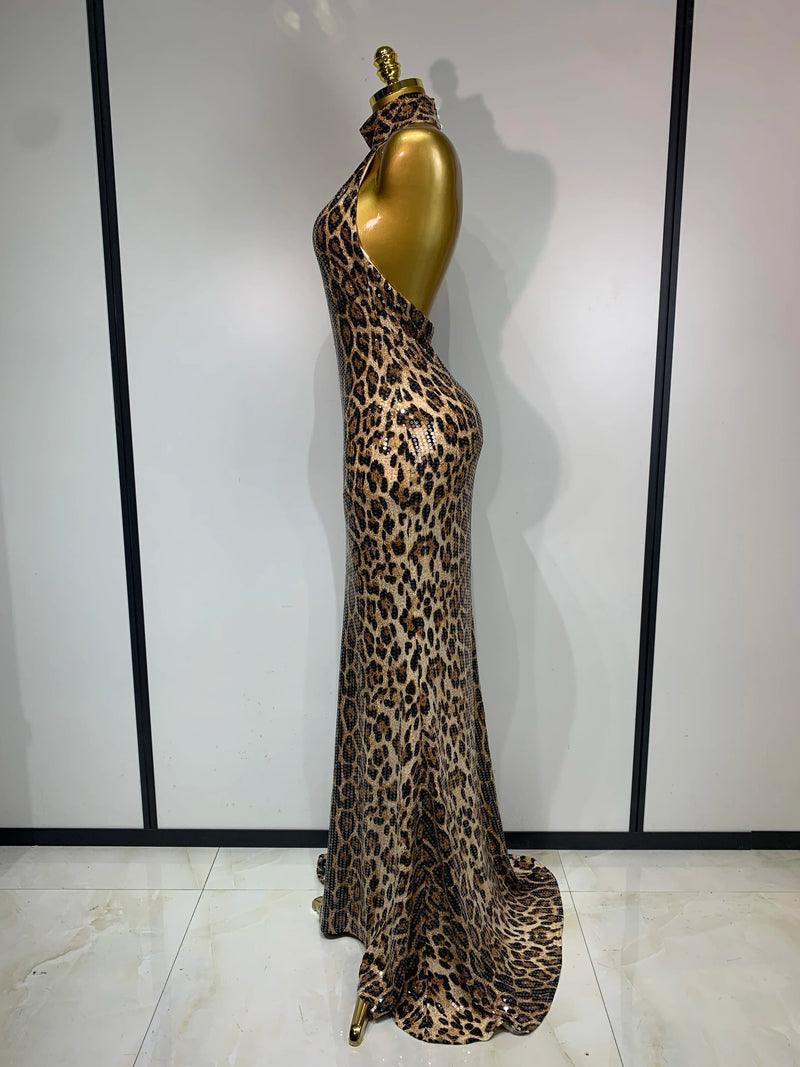 Leopard Sequin Mermaid Maxi Dress | MzStar Fashion | view 3