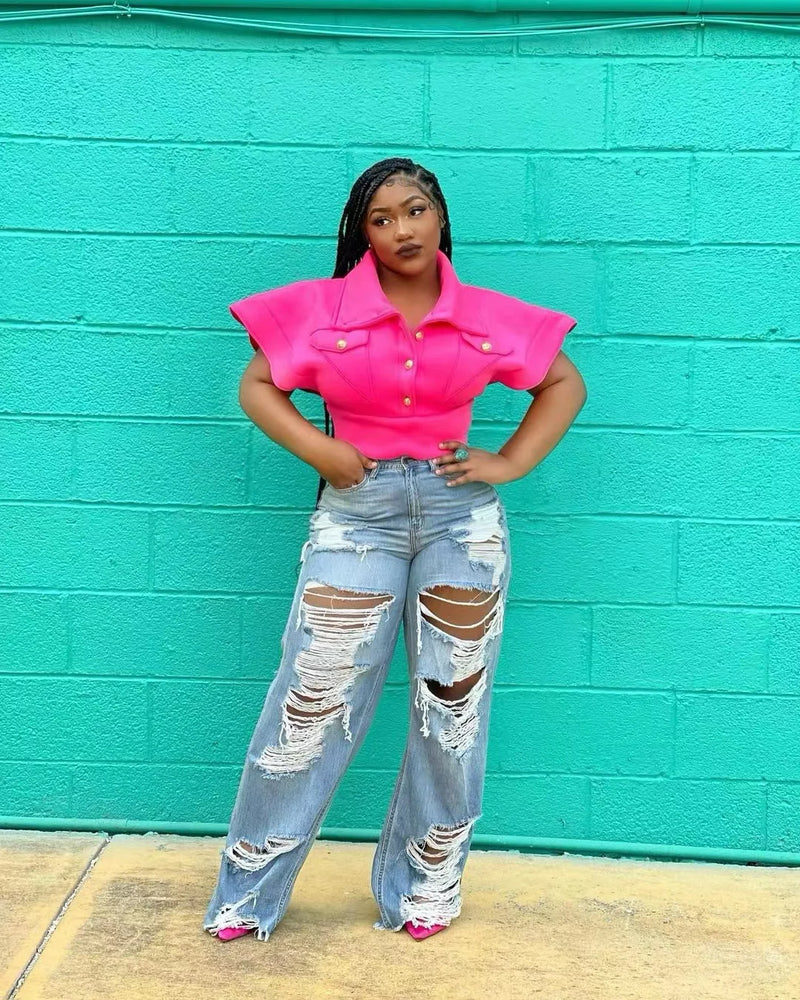Splice Ripped Straight Jeans | MzStar Fashion | view 6