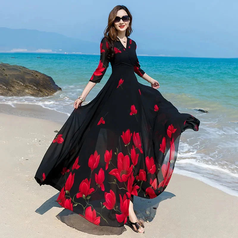Printed Chiffon Beach Maxi Dress | MzStar Fashion | view 3