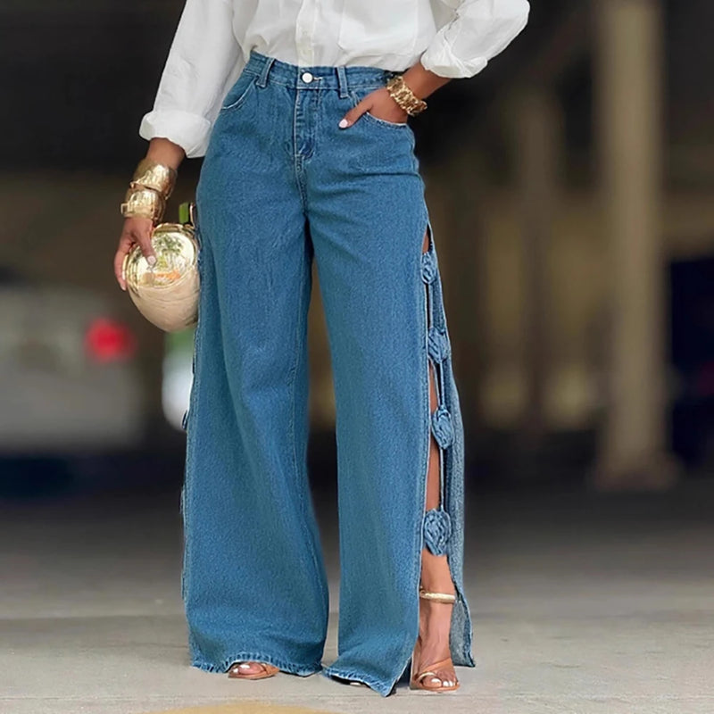 Braided Trim Side-Slit Jeans | MzStar Fashion