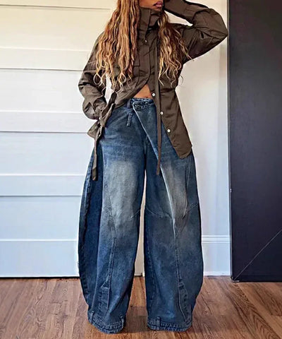 Washed Wide-Leg Mom Jeans | MzStar Fashion