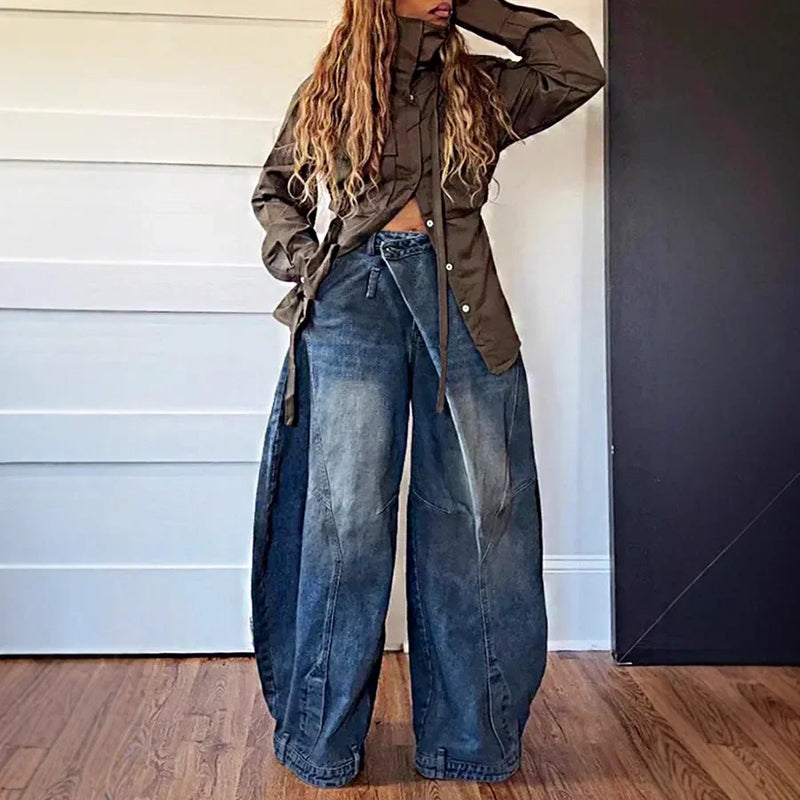 Washed Wide-Leg Mom Jeans | MzStar Fashion