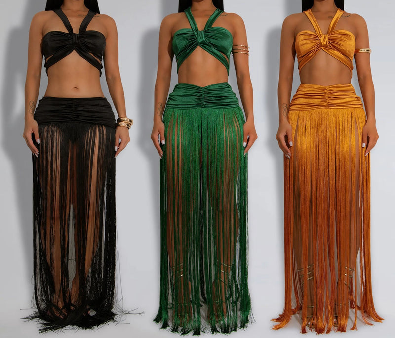 Tassel Knit Two-Piece Maxi Dress Set | MzStar Fashion | view 8