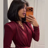 Burgundy Pleated Deep-V Dress | MzStar Fashion | view 5