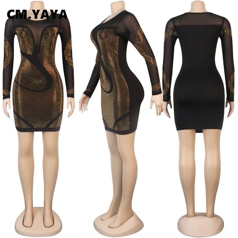 Rhinestone Mesh Bodycon Midi Dress | MzStar Fashion | view 5