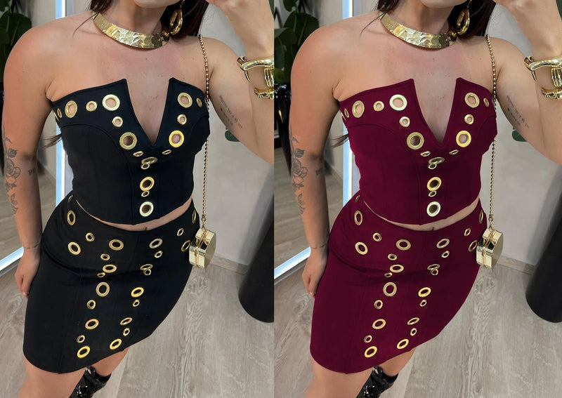 Geometric Knit Party Dress Set | MzStar Fashion | view 3