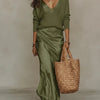 V-Neck Top & Maxi Dress Set | MzStar Fashion
