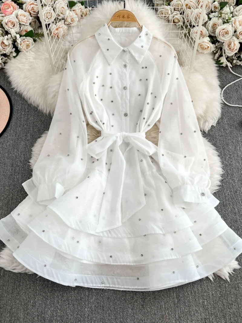 Rhinestone Ruffle Lace-Up Dress | MzStar Fashion | view 3