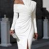 Draped High-Neck Split Midi Dress | MzStar Fashion
