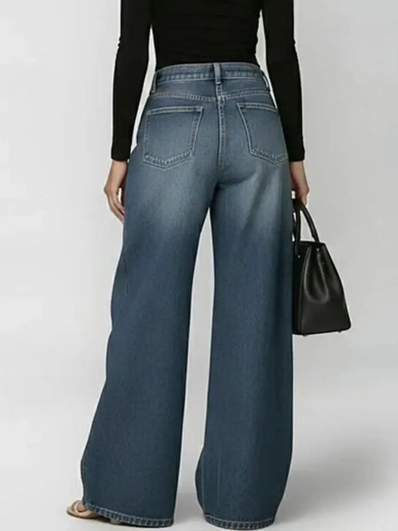 Eyelet Ripped Wide-Leg Jeans | MzStar Fashion | view 4