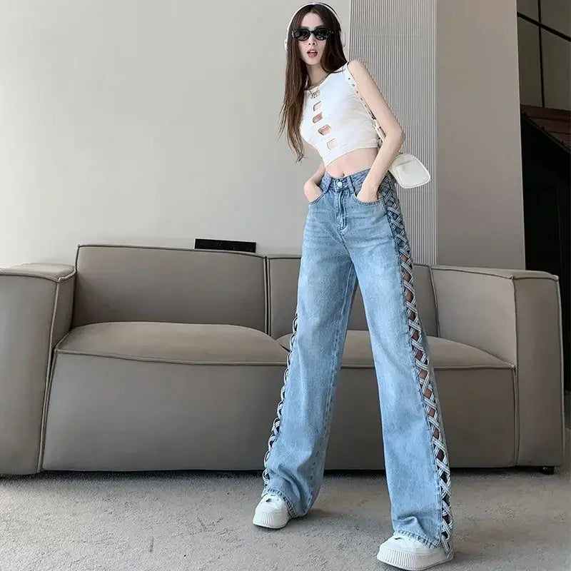 Side-Braid Cut-Out Jeans | MzStar Fashion | view 4
