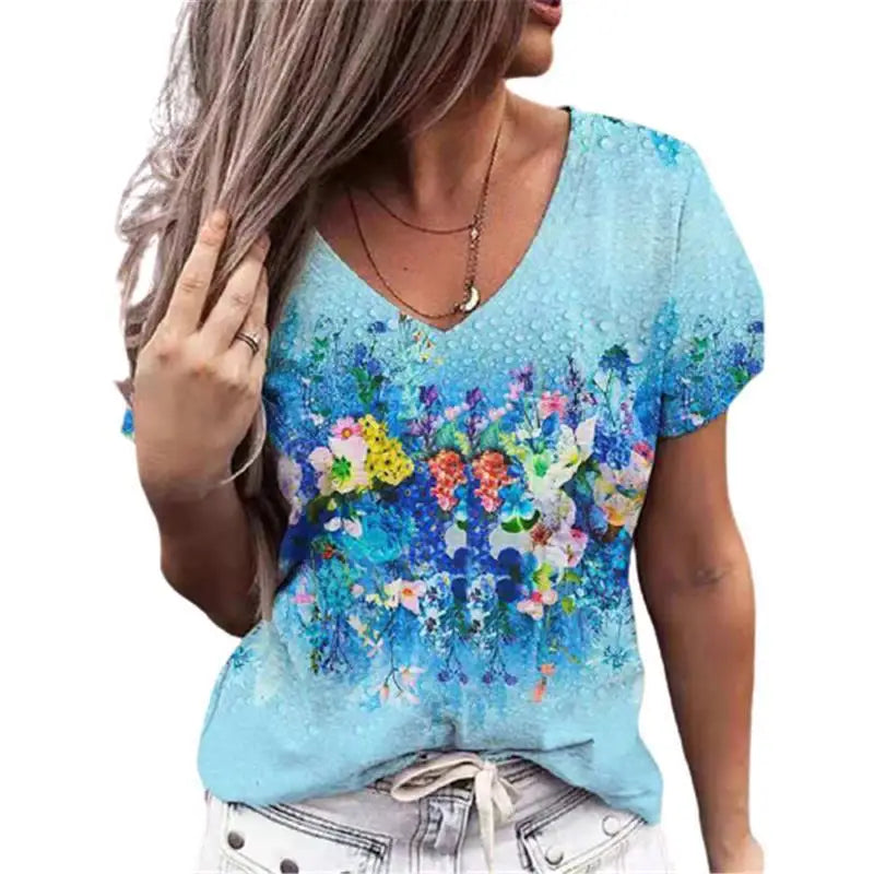 3D Floral V-Neck Tee | MzStar Fashion | view 6